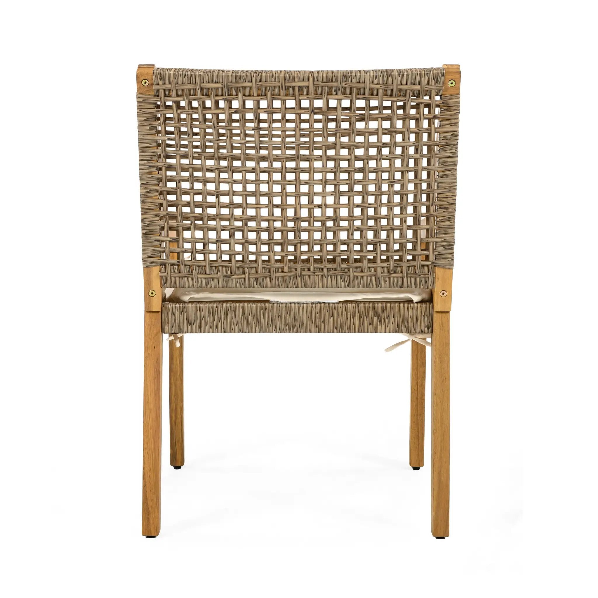 Outdoor Dining Chair Set of 4 - Acacia Wood and Wicker with Cream Cushion by HouseOfZazla