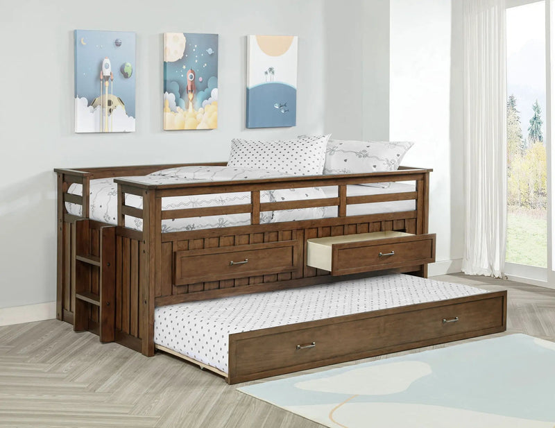Carlsbad Wood Twin Captains Bed With Trundle Medium Brown by Unique Piece Furniture