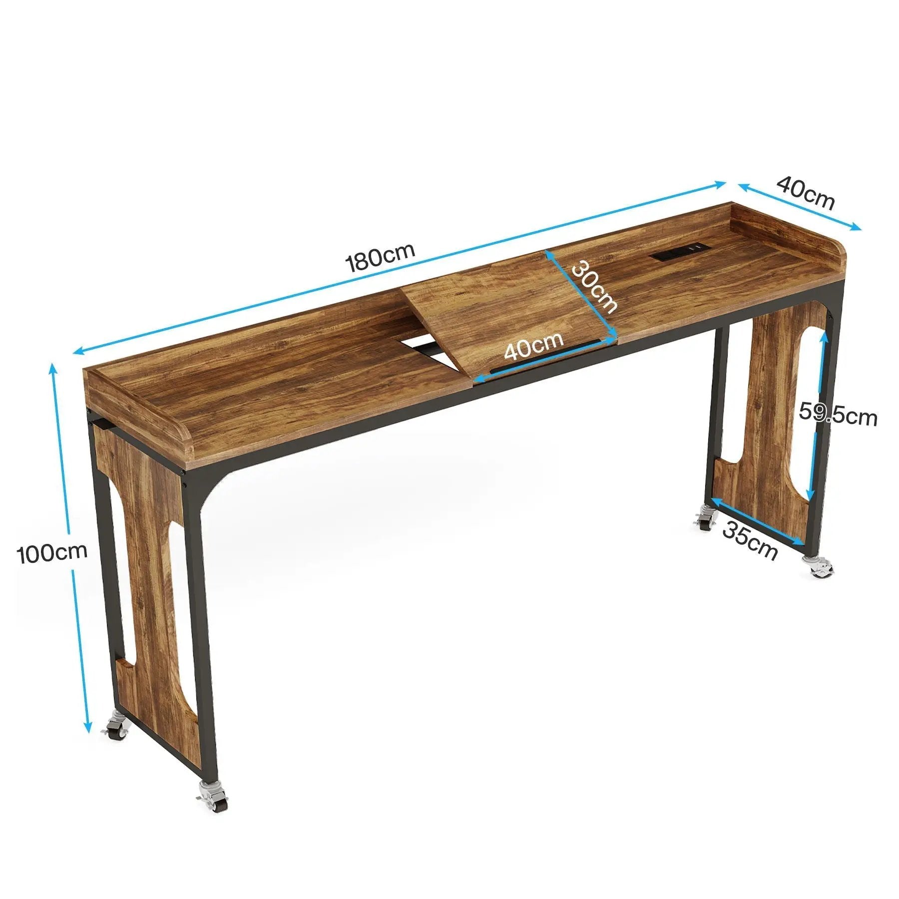 Height Adjustable Overbed Table With Wheels - Rustic Brown by HouseOfZazla
