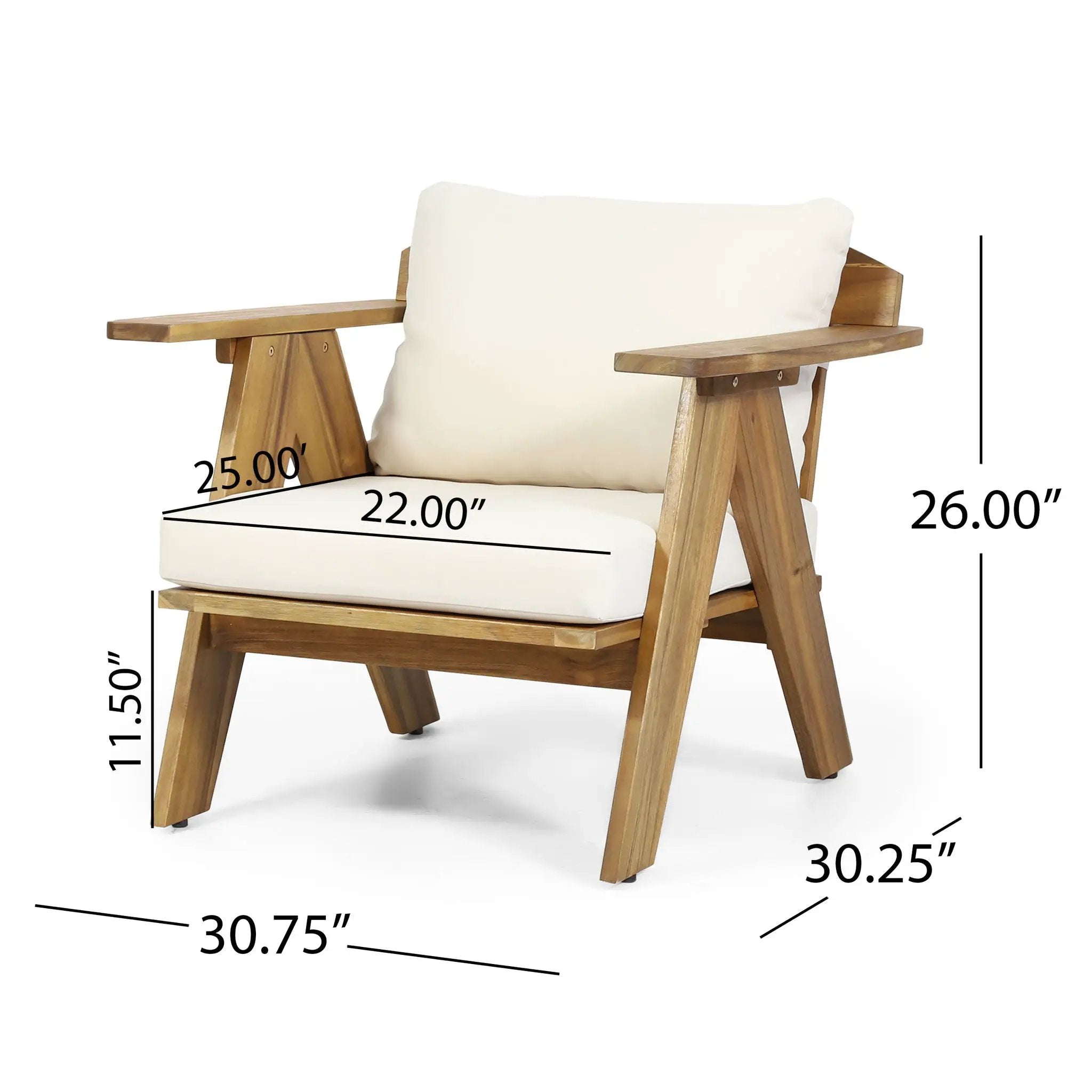 Outdoor Acacia Wood Club Chairs With Cushions (Set of 2) - Teak / Beige by HouseOfZazla