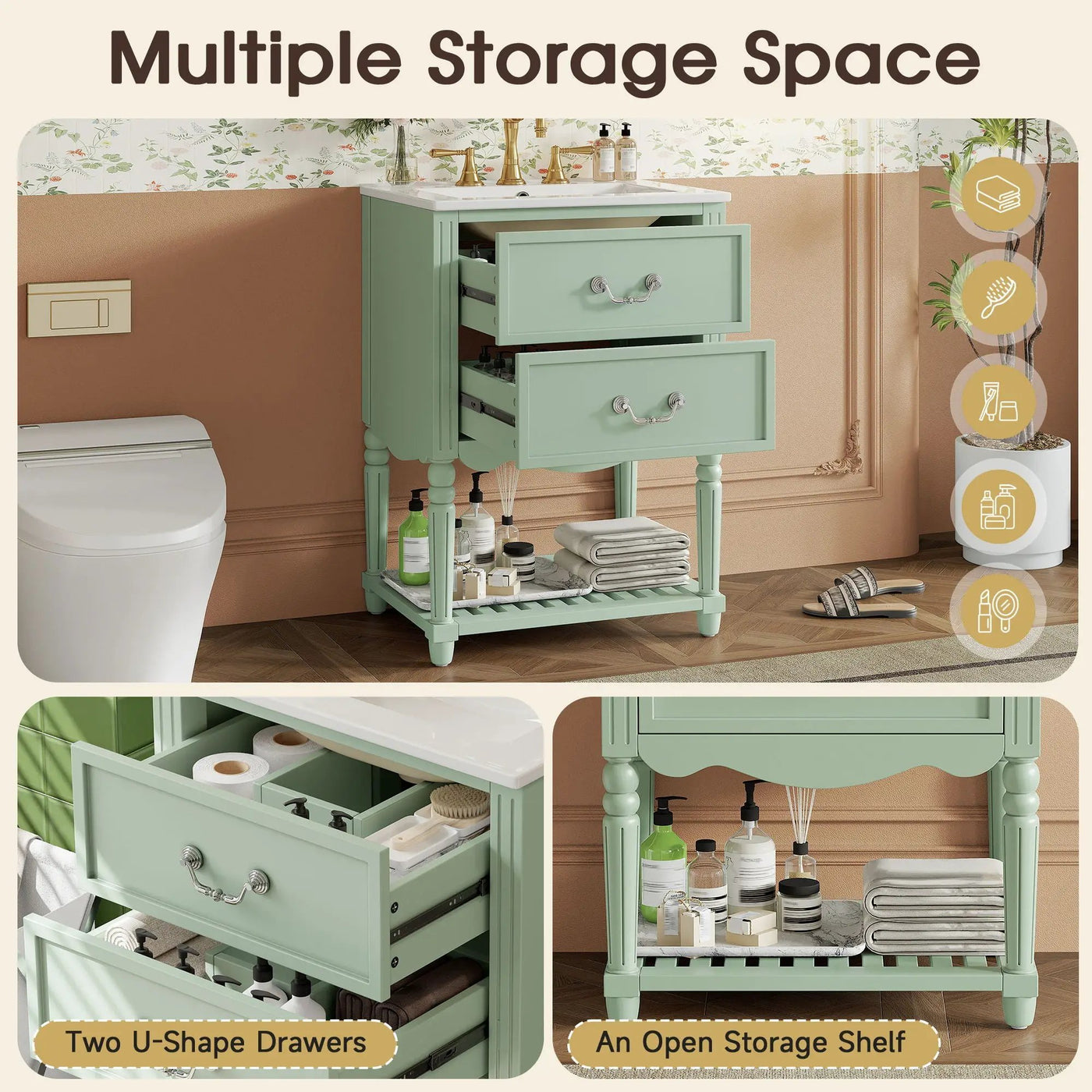 Wave Design Bathroom Vanity With Sink, 2 Drawers And Open Shelf by HouseOfZazla