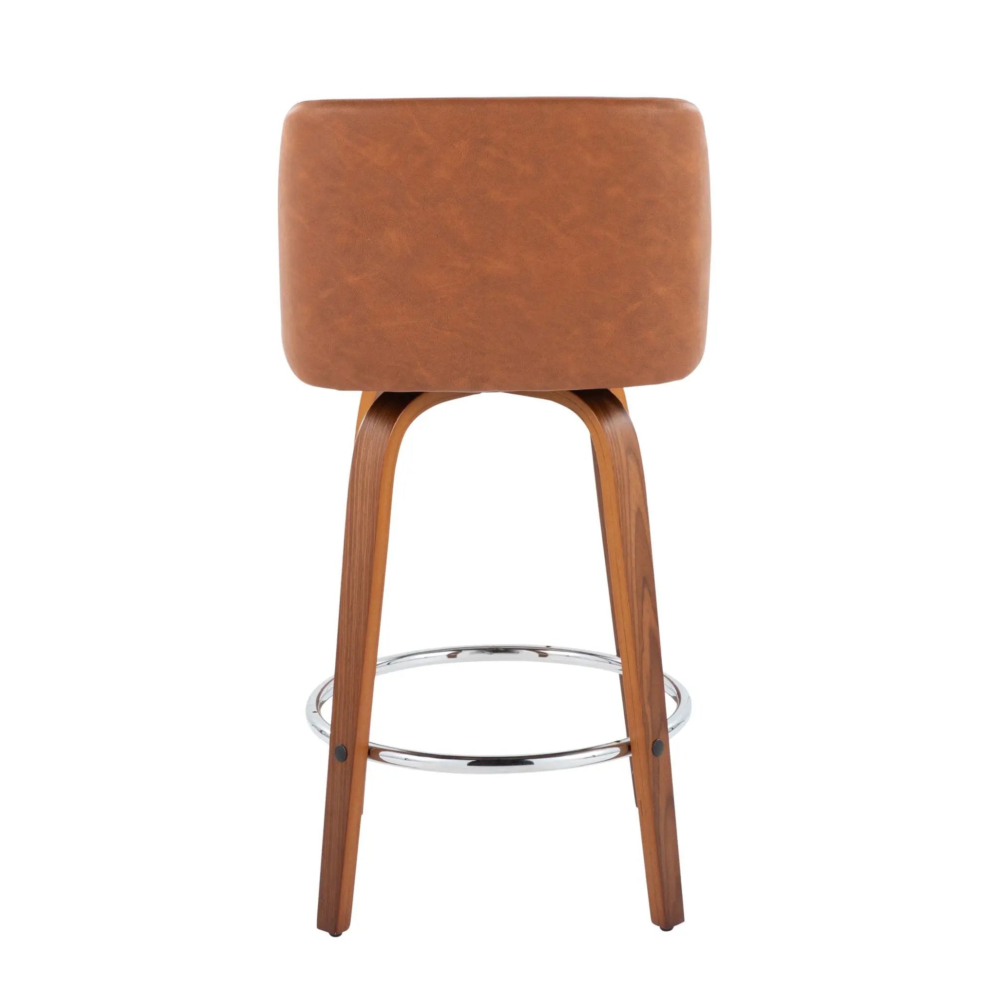 Toriano - Contemporary Fixed Height Counter Stool With Swivel & Round Footrest (Set of 2) - Walnut / Camel by Unique Piece Furniture