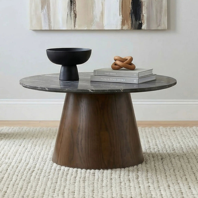 Franklin 36-inch Round Pedestal Coffee Table Grey and Dark Brown by Unique Piece Furniture