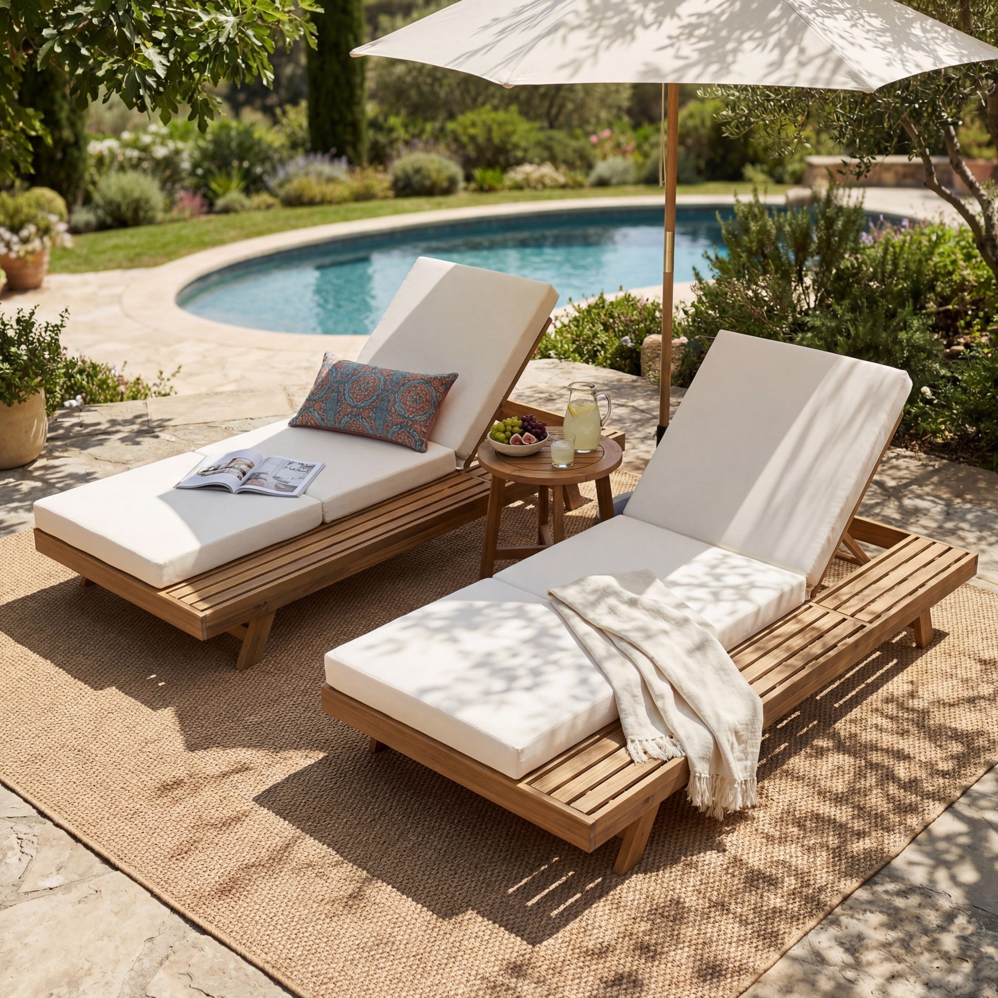 Lounge Chaise Set, Space Available On One Side, Acacia Solid Wood In by HouseOfZazla