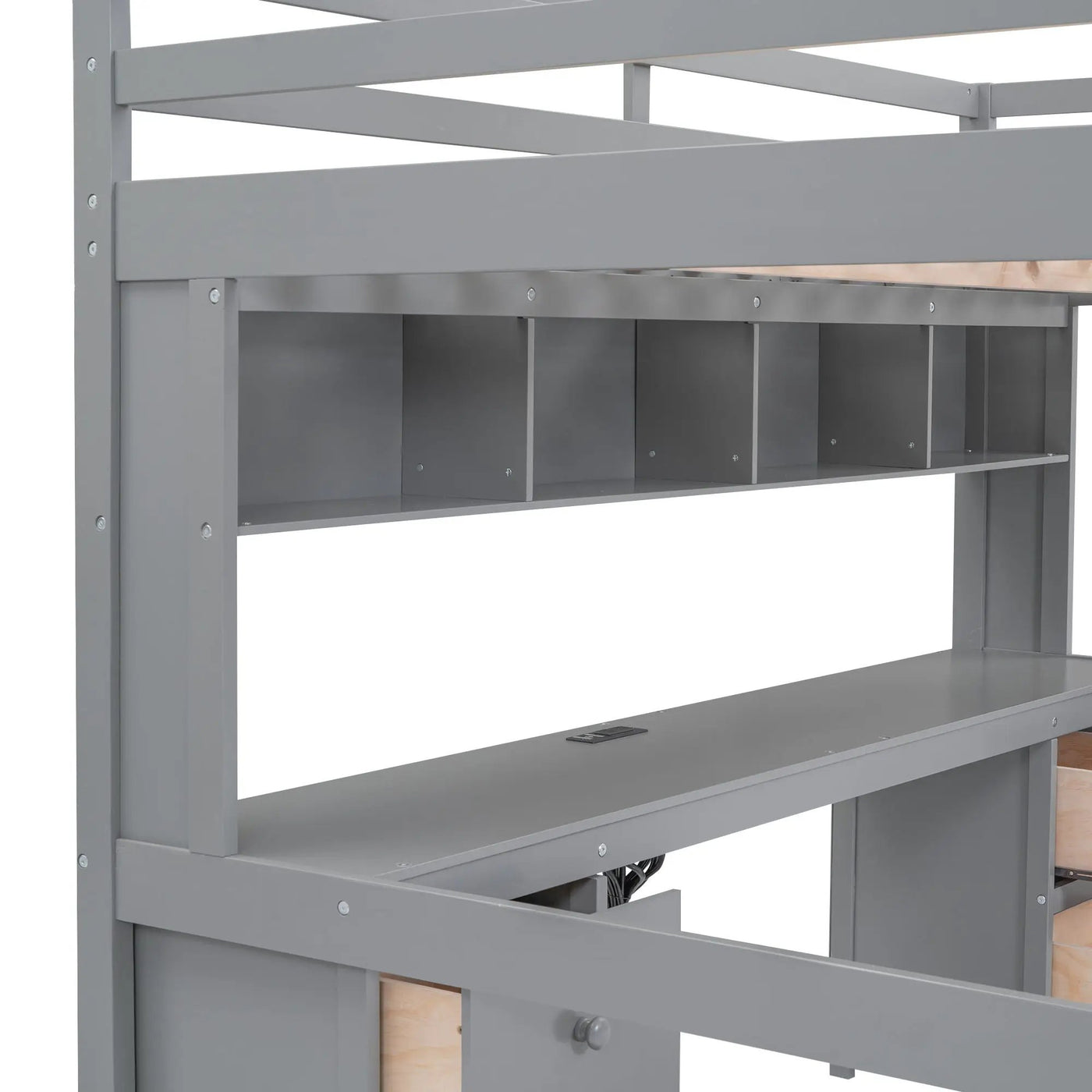 Loft Bed With Desk, Cabinets, Drawers, Charging Station And Bedside Tray by HouseOfZazla