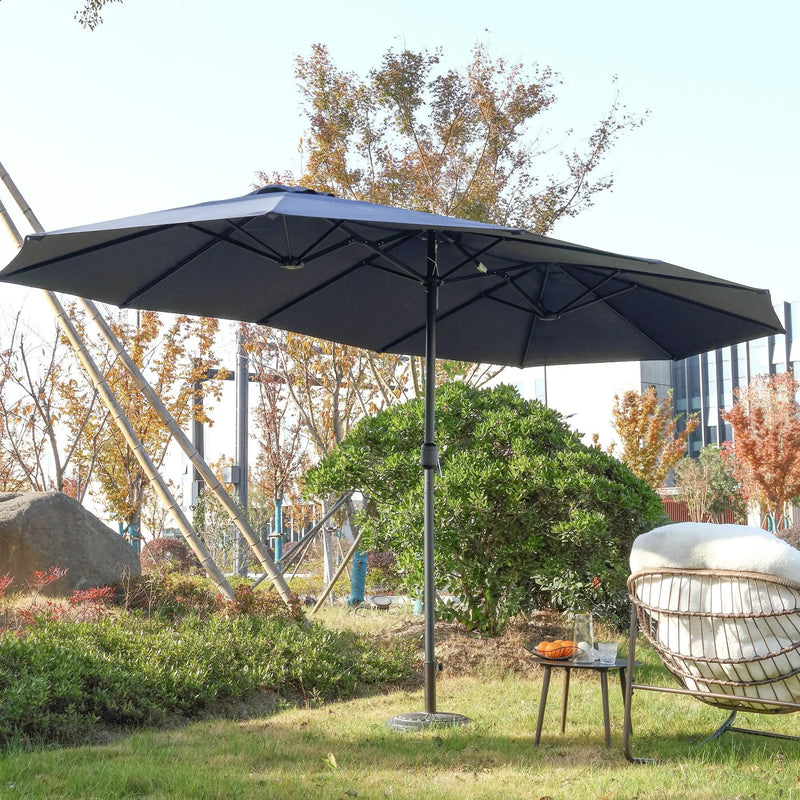 14.8 Ft Double Sided Outdoor Umbrella Rectangular Large with Crank (Navy Blue) (No Base) by HouseOfZazla