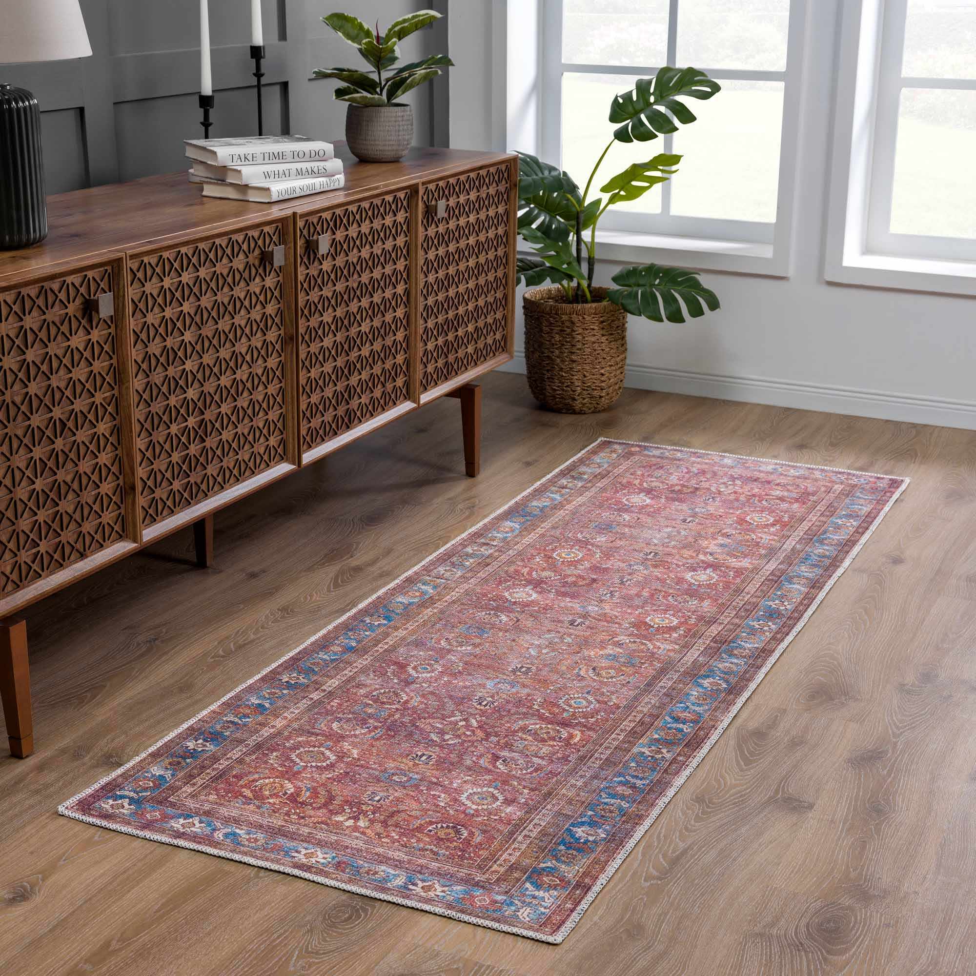 Rust Baki Traditional Washable Area Rug - Clearance by Boutique Rugs