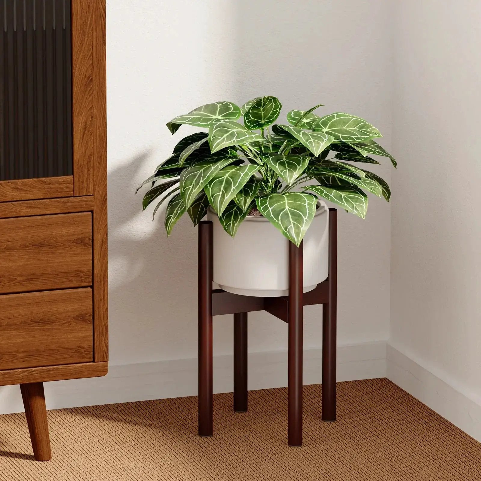 Bamboo Adjustable Plant Stand, 8-12 Inches, Reddish Brown Indoor Planter by House Of Avana