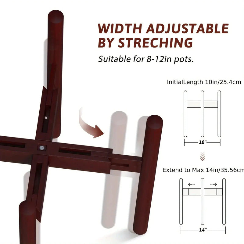 Bamboo Adjustable Plant Stand, 8-12 Inches, Reddish Brown Indoor Planter by House Of Avana