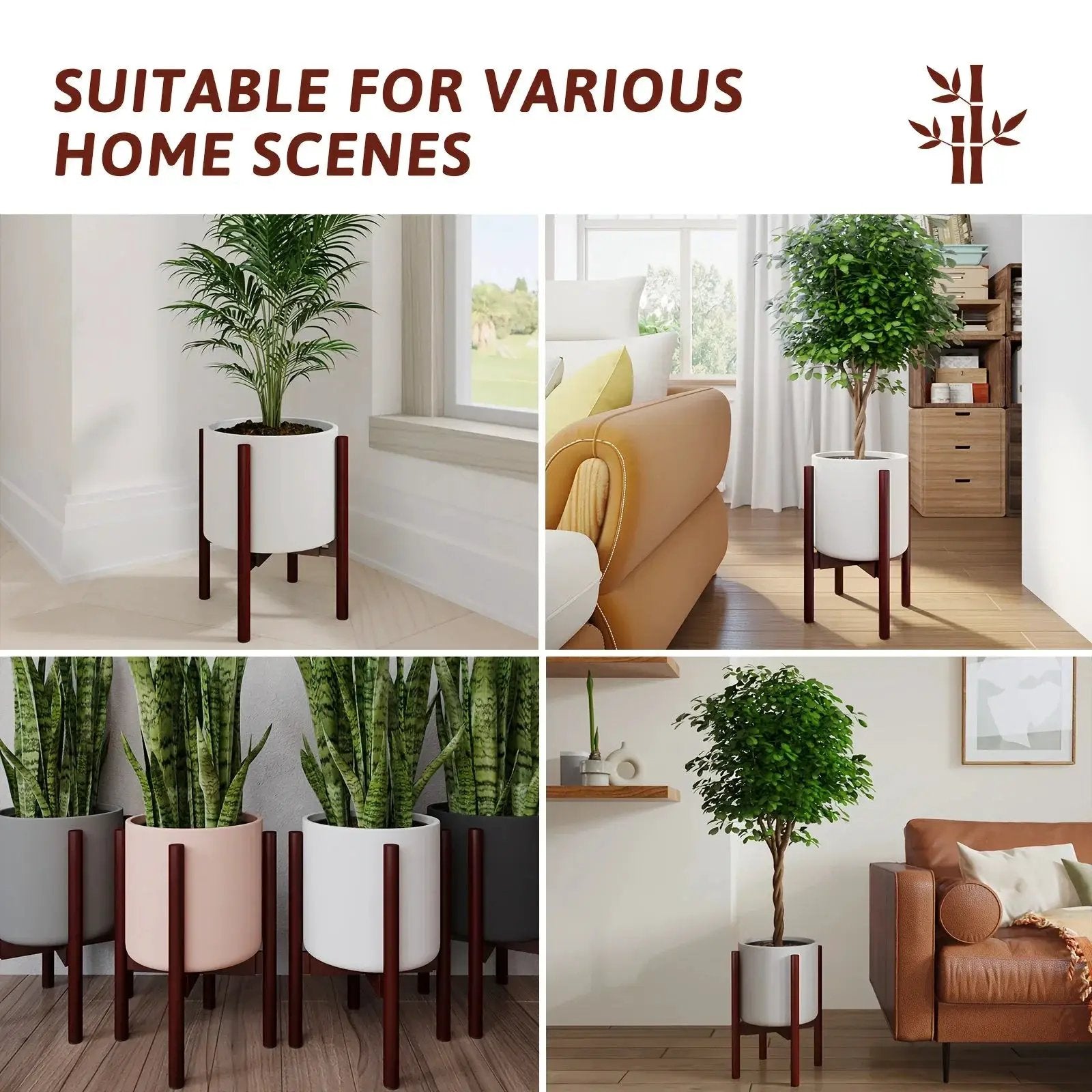 Bamboo Adjustable Plant Stand, 8-12 Inches, Reddish Brown Indoor Planter by House Of Avana