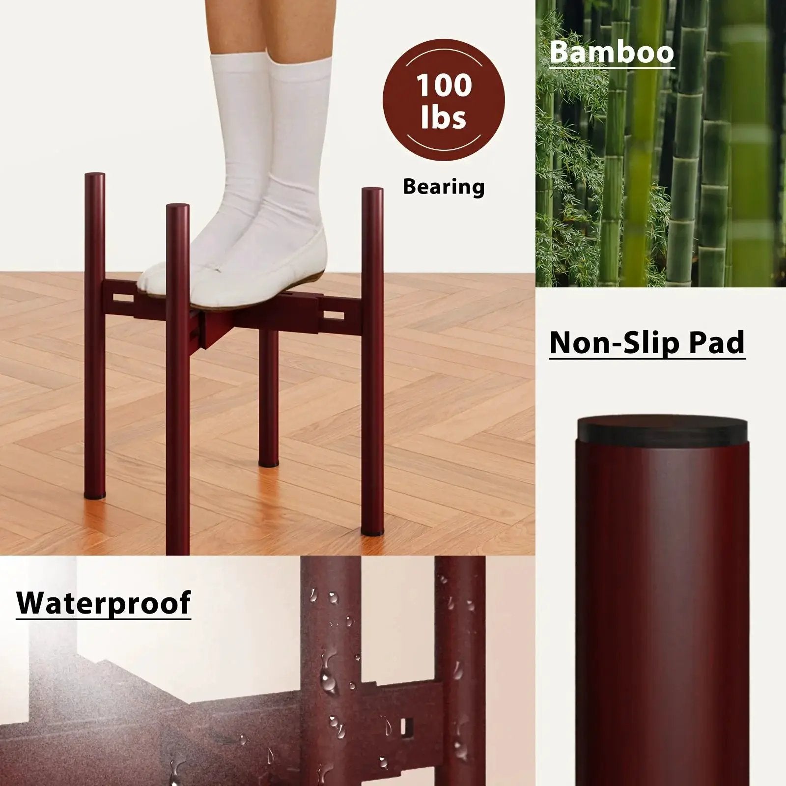 Bamboo Adjustable Plant Stand, 8-12 Inches, Reddish Brown Indoor Planter by House Of Avana