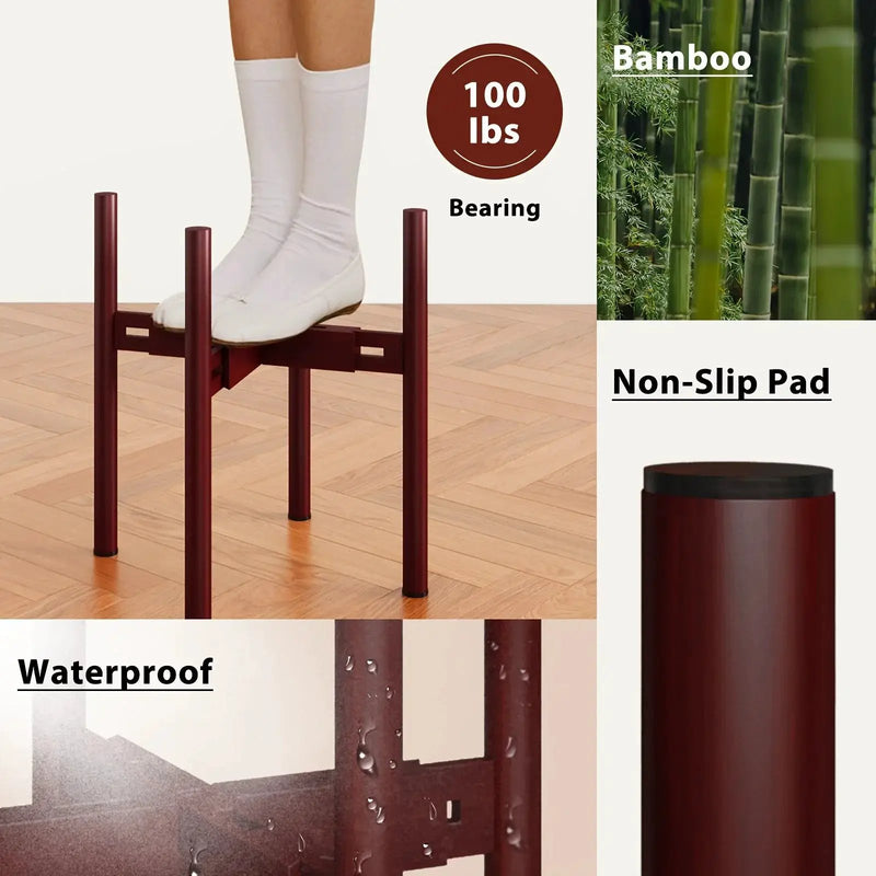 Bamboo Adjustable Plant Stand, 8-12 Inches, Reddish Brown Indoor Planter by House Of Avana