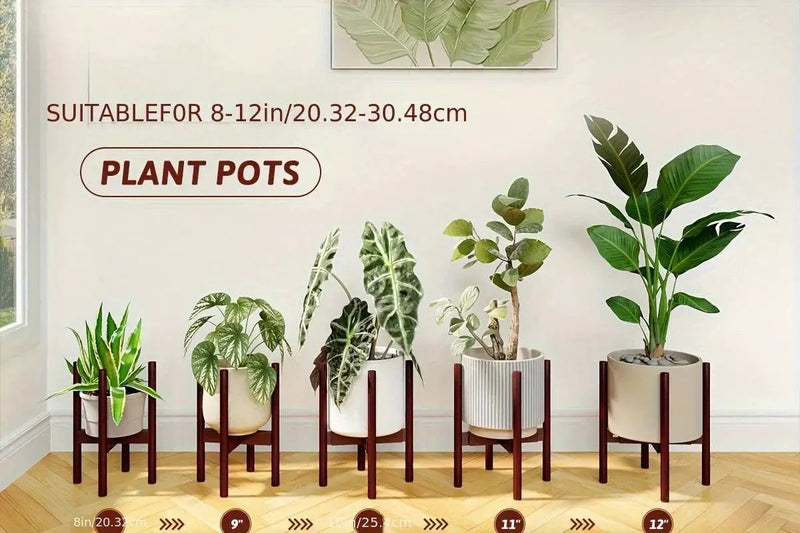 Bamboo Adjustable Plant Stand, 8-12 Inches, Reddish Brown Indoor Planter by House Of Avana