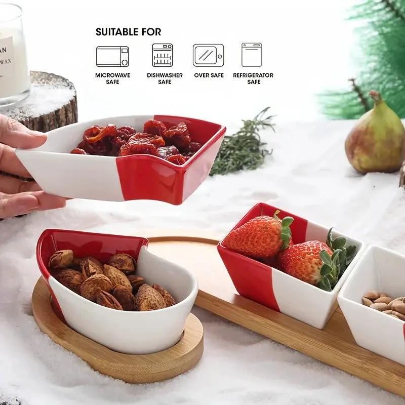 Bamboo Christmas Candy Cane Tray with 3 Holiday Sweet Containers by House Of Avana