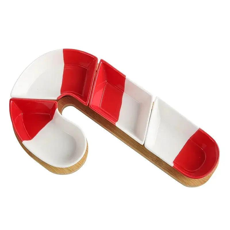 Bamboo Christmas Candy Cane Tray with 3 Holiday Sweet Containers by House Of Avana