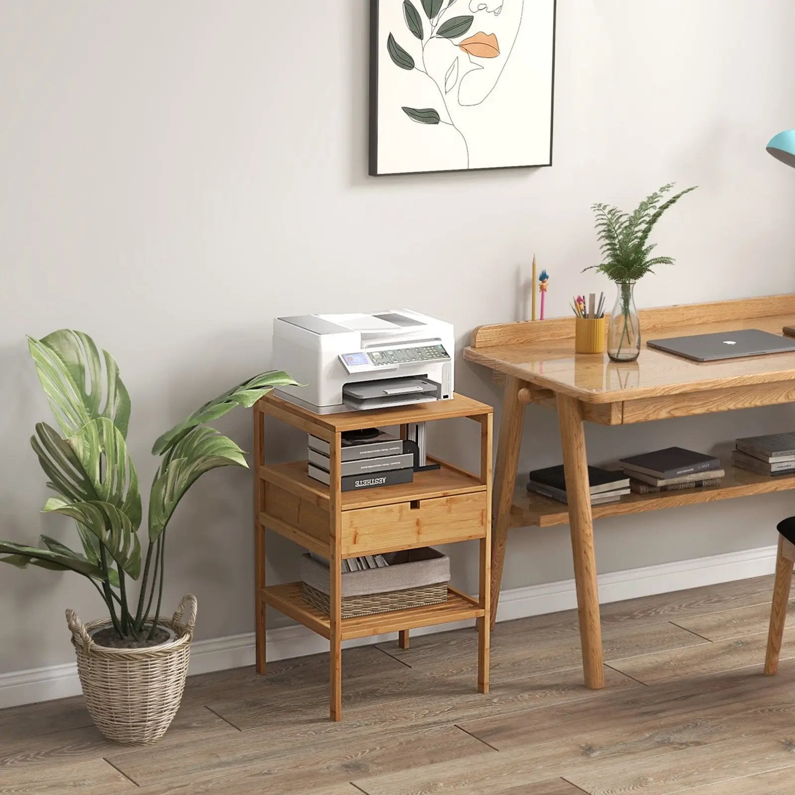 Bamboo Nightstand with Storage Drawer and Slatted Shelf by DirectDeals