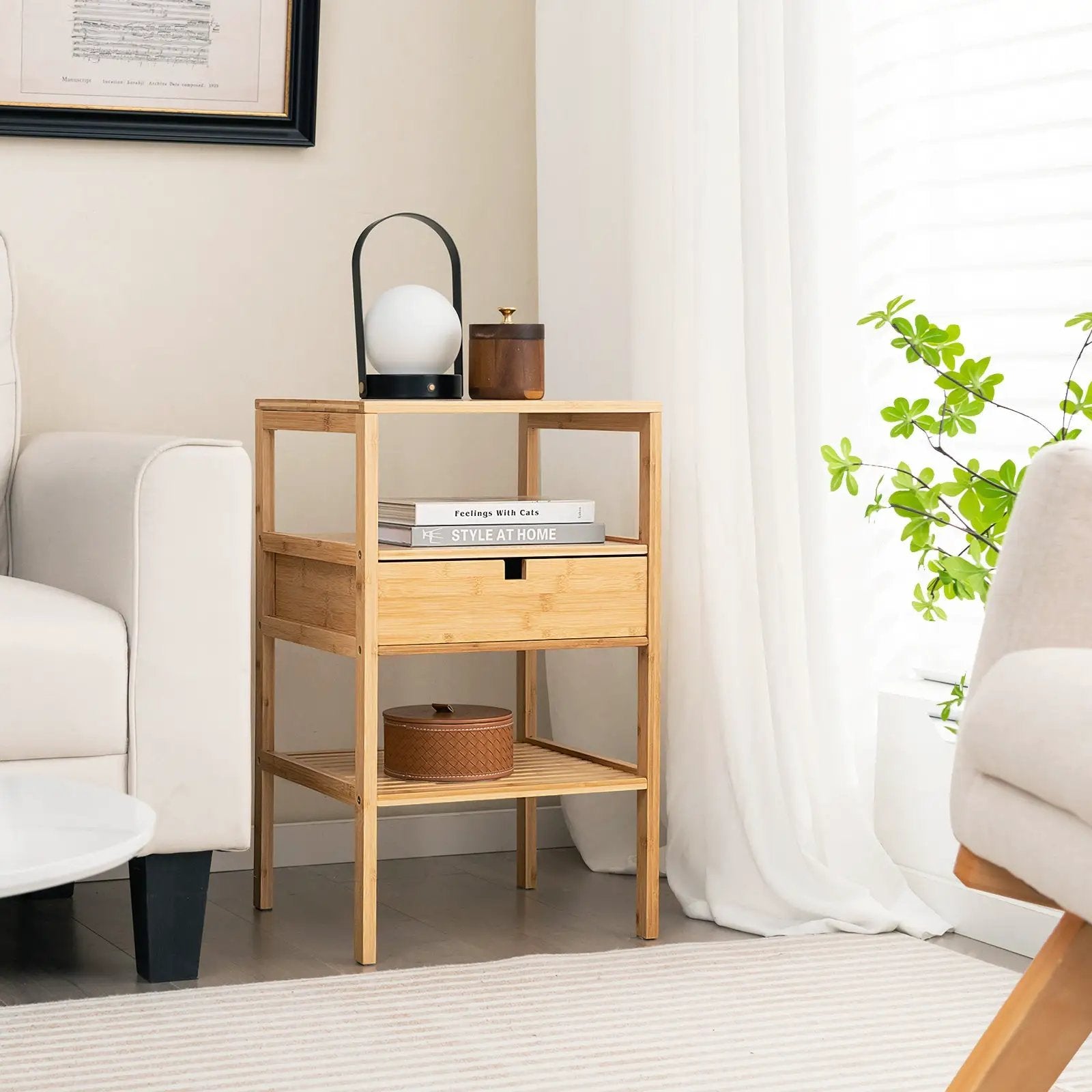 Bamboo Nightstand with Storage Drawer and Slatted Shelf by DirectDeals