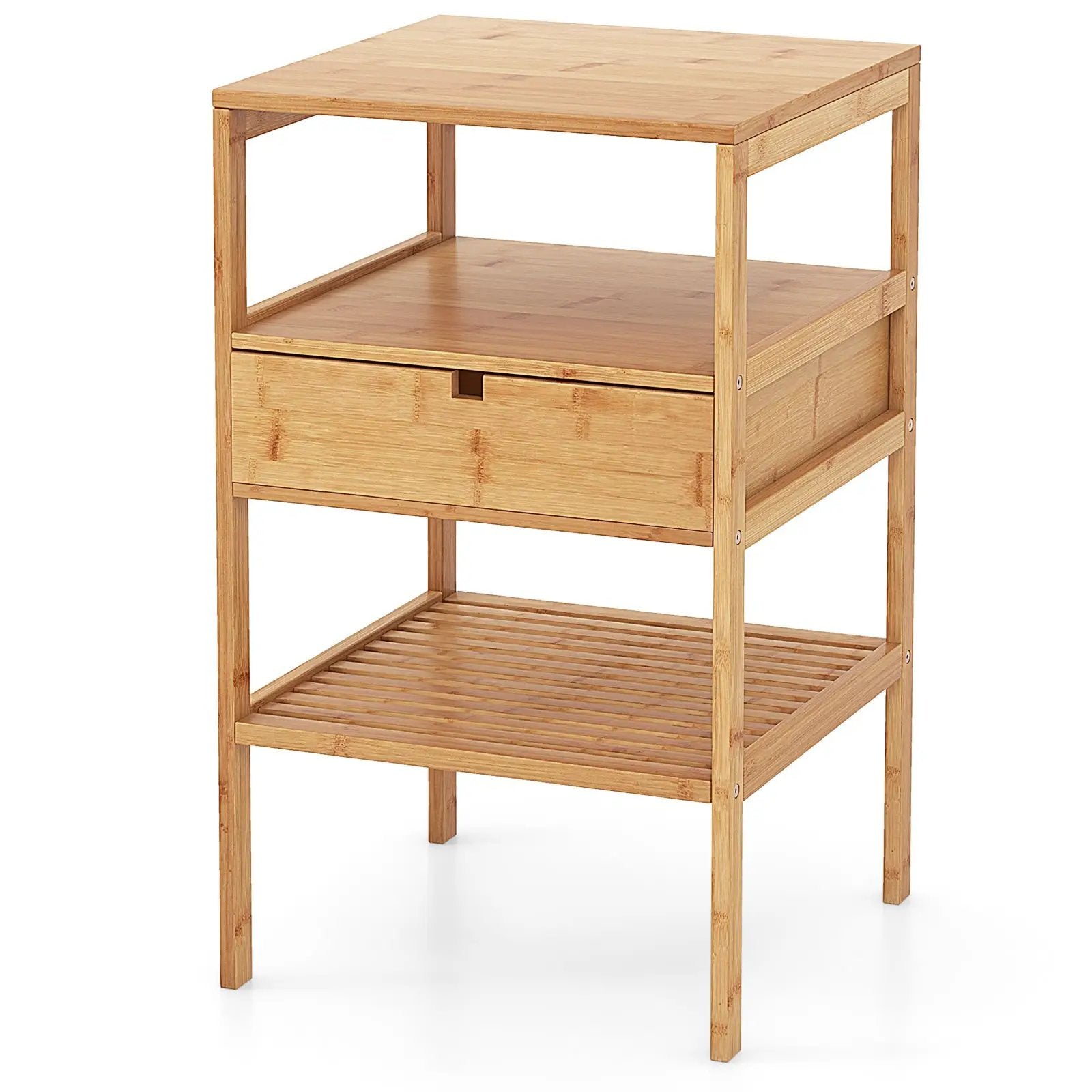 Bamboo Nightstand with Storage Drawer and Slatted Shelf by DirectDeals