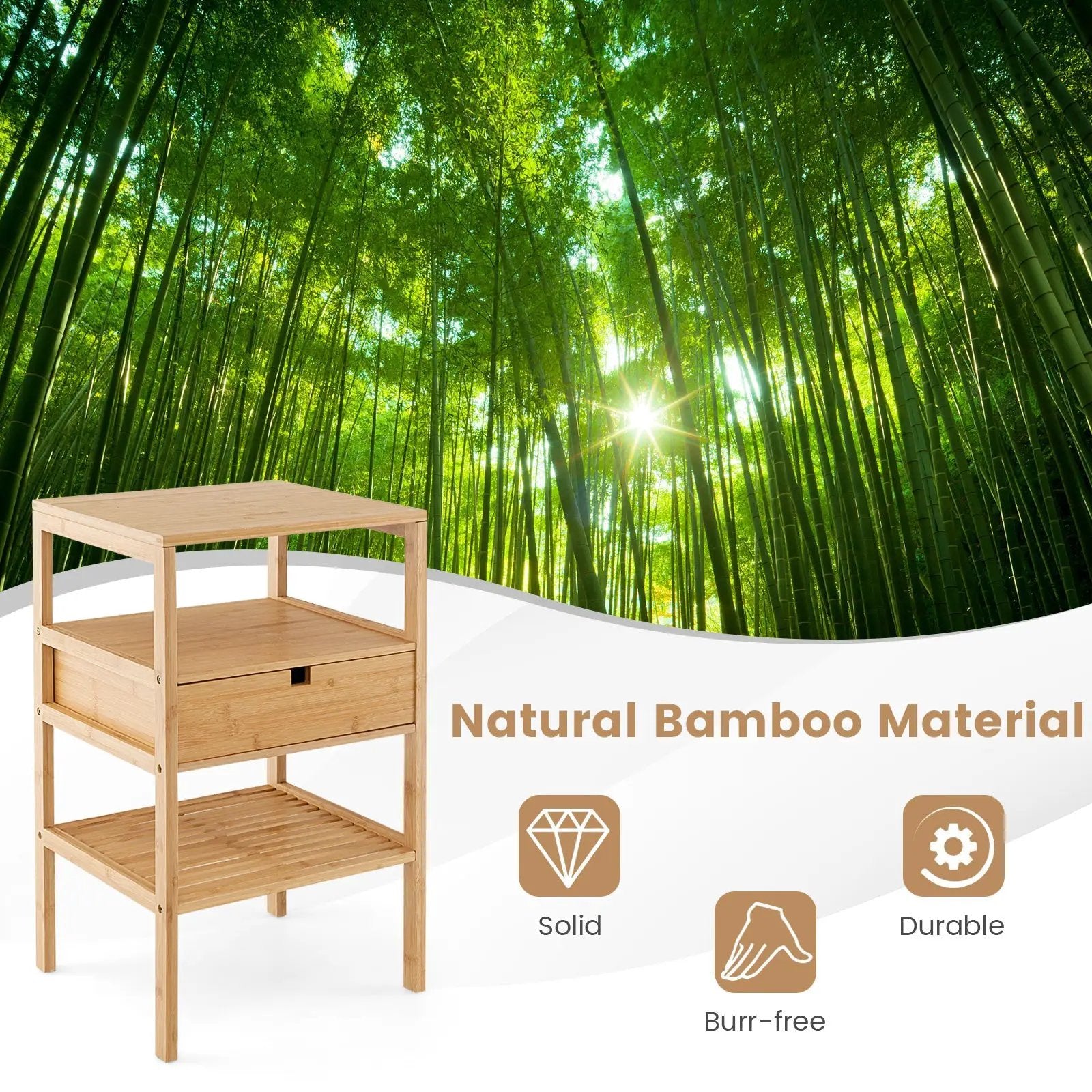 Bamboo Nightstand with Storage Drawer and Slatted Shelf by DirectDeals