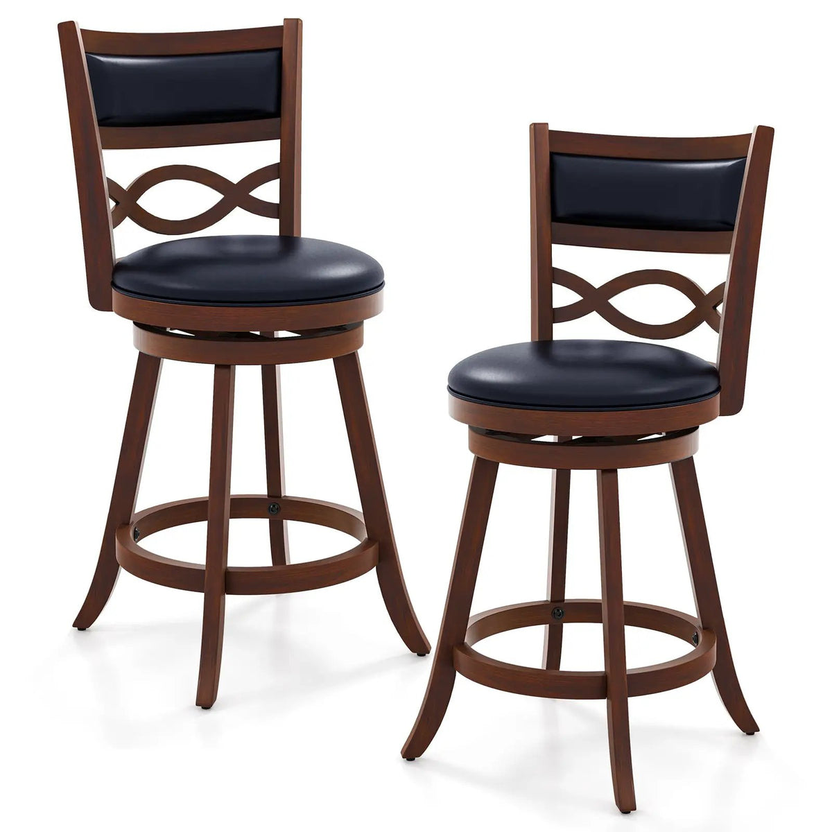 Bar Stools Set of 2 with Rubber Wood Frame and Faux Leather Upholstered Seat by DirectDeals