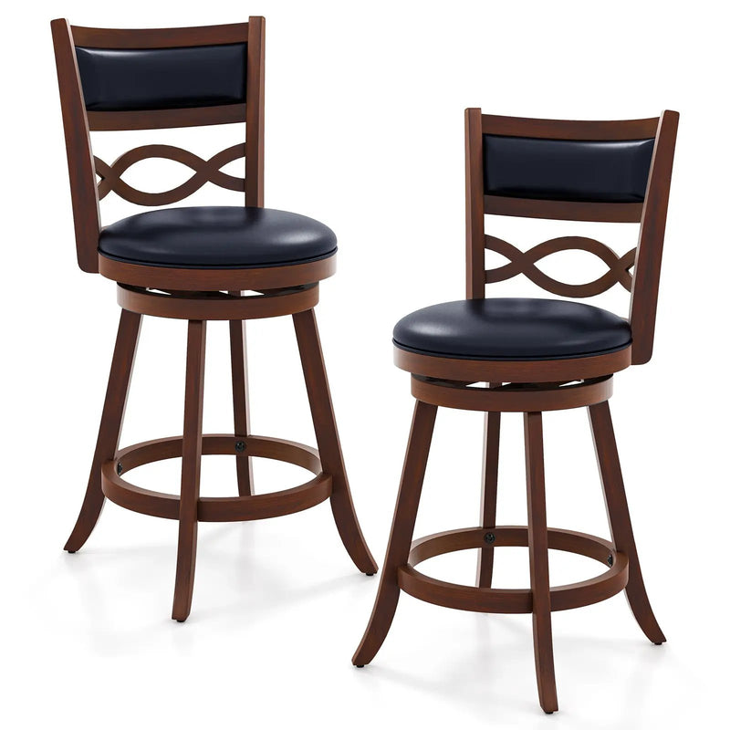 Bar Stools Set of 2 with Rubber Wood Frame and Faux Leather Upholstered Seat by DirectDeals