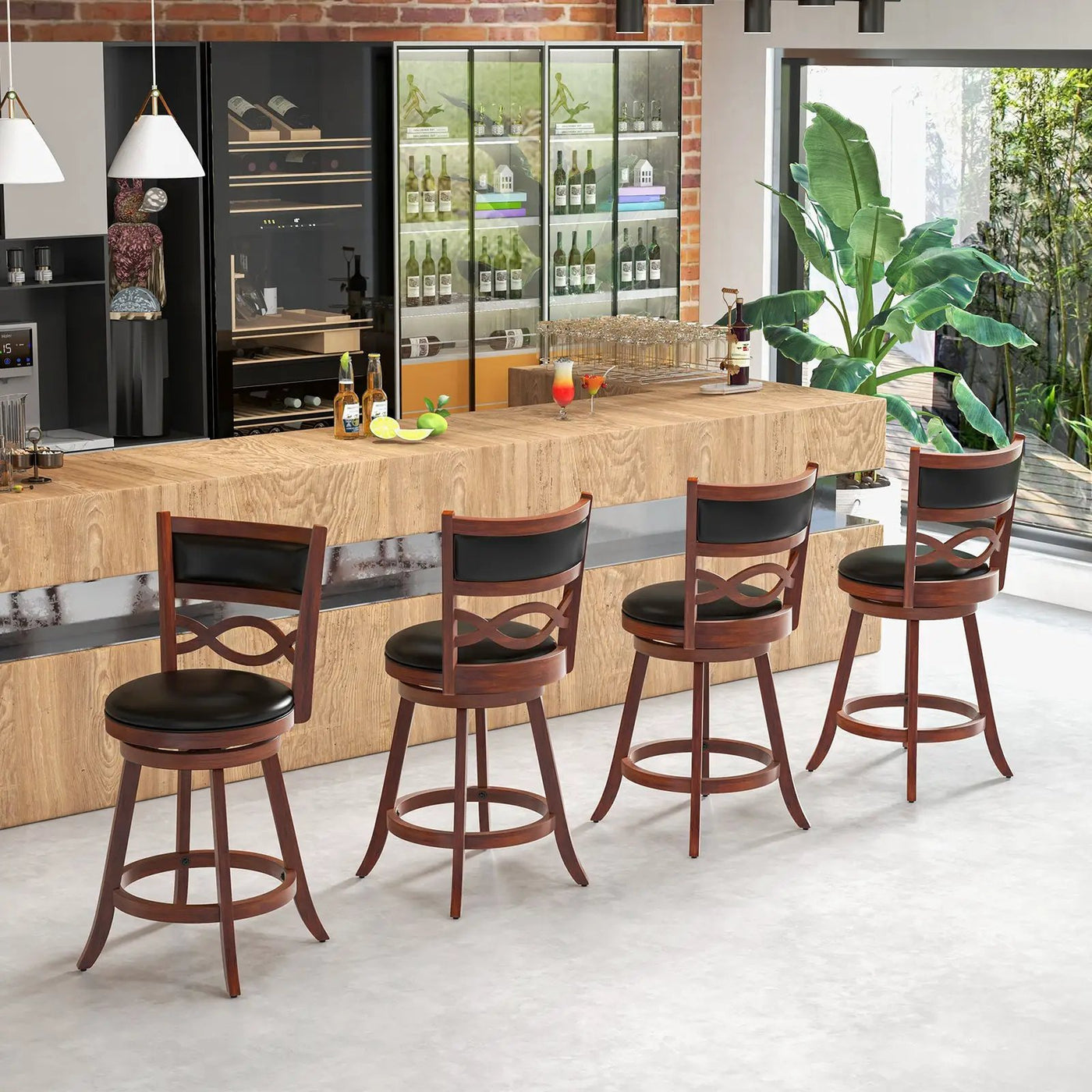 Bar Stools Set of 2 with Rubber Wood Frame and Faux Leather Upholstered Seat by DirectDeals