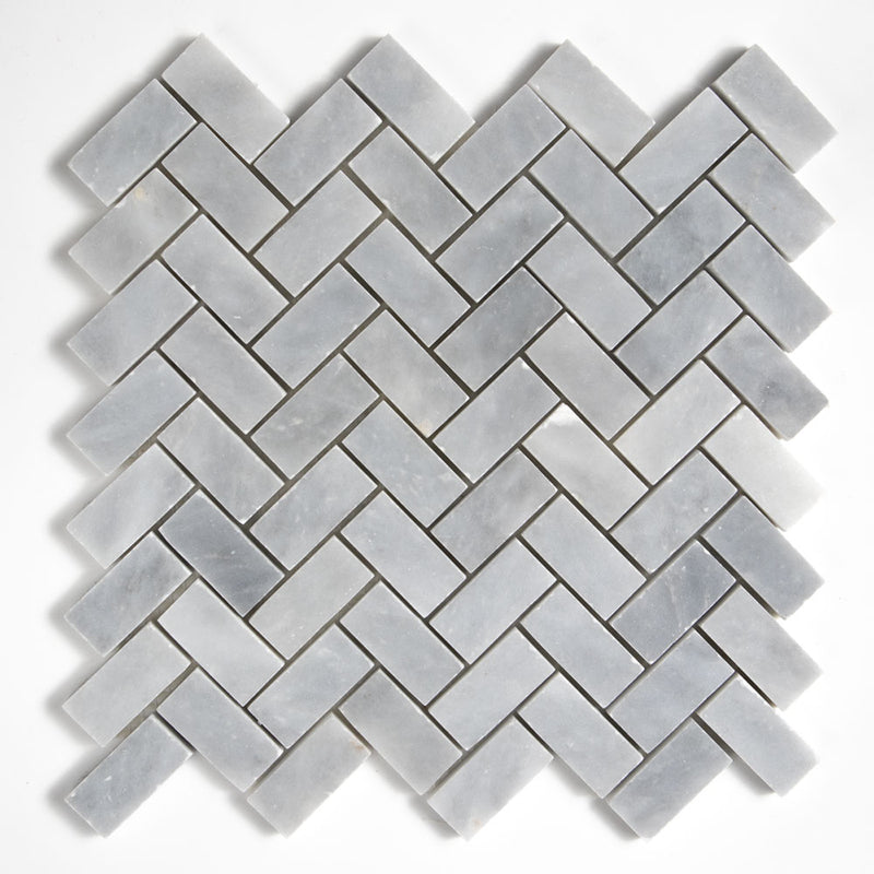 Bardiglio Light Honed Herringbone 1x2 Marble Mosaics 11x11 Marble Honed 12x12 Mosaics