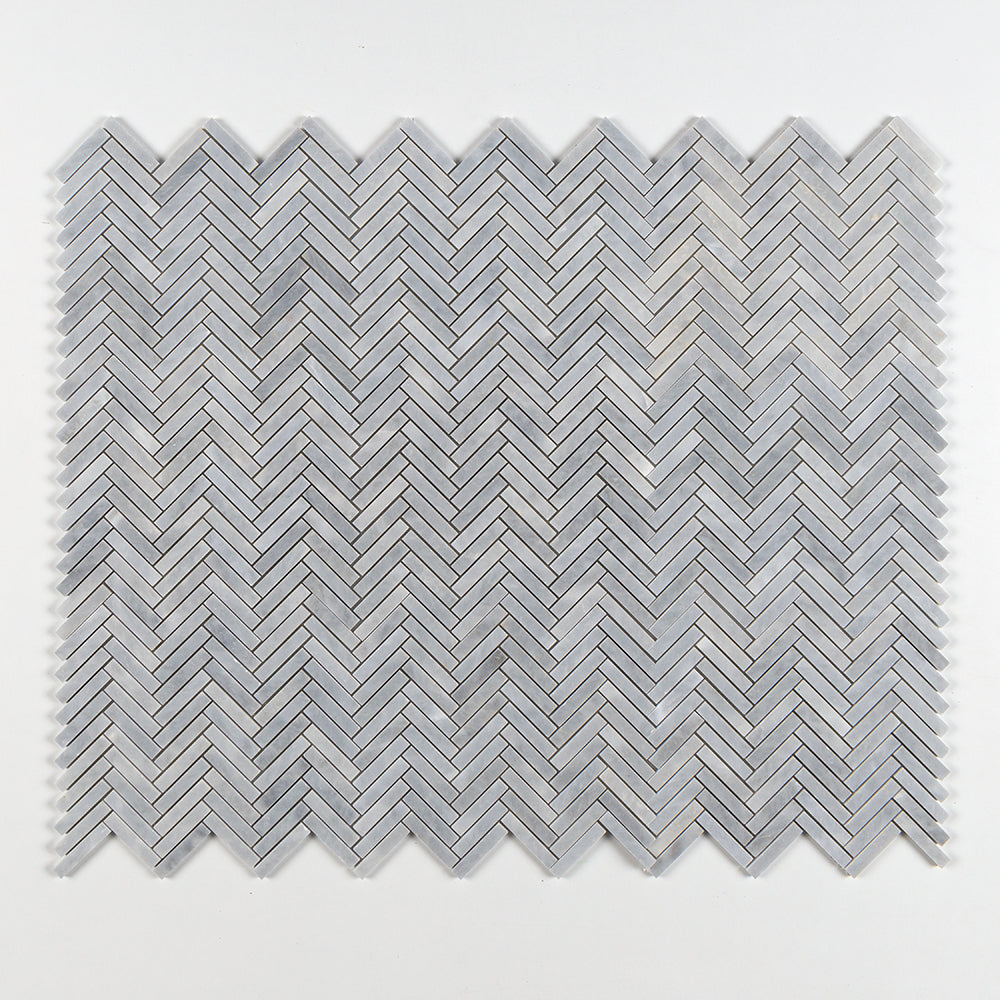 Bardiglio Light Honed Herringbone Marble Mosaics 12 1/8x13 3/8 Marble Honed 16x16 Mosaics — 1