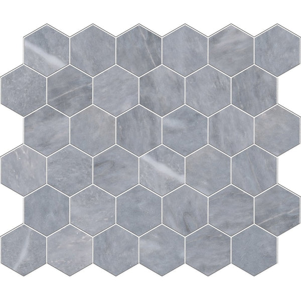 Bardiglio Light Honed Hexagon Marble Mosaics 10 3/8x12