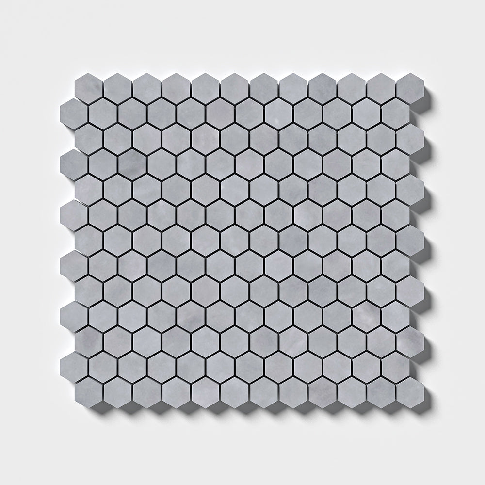 Bardiglio Light Honed Hexagon 1x1 Marble Mosaics 11 1/2x12 1/4 Marble Honed 12x12 Mosaics