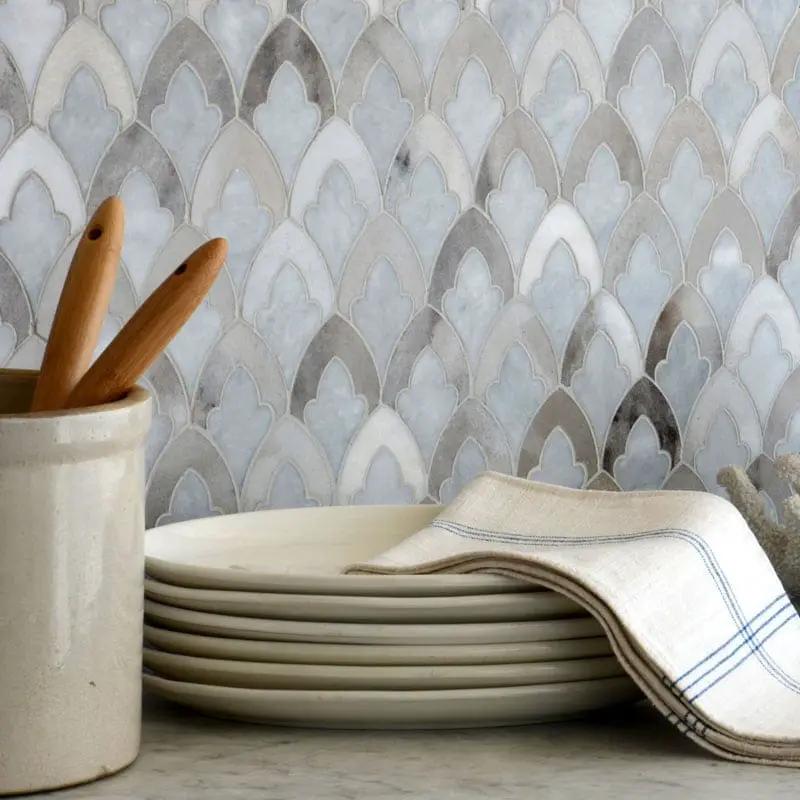 Bardiglio Light, Palisandro Multi Finish Sophia Marble Mosaics 8 3/4x13 1/2 room scene