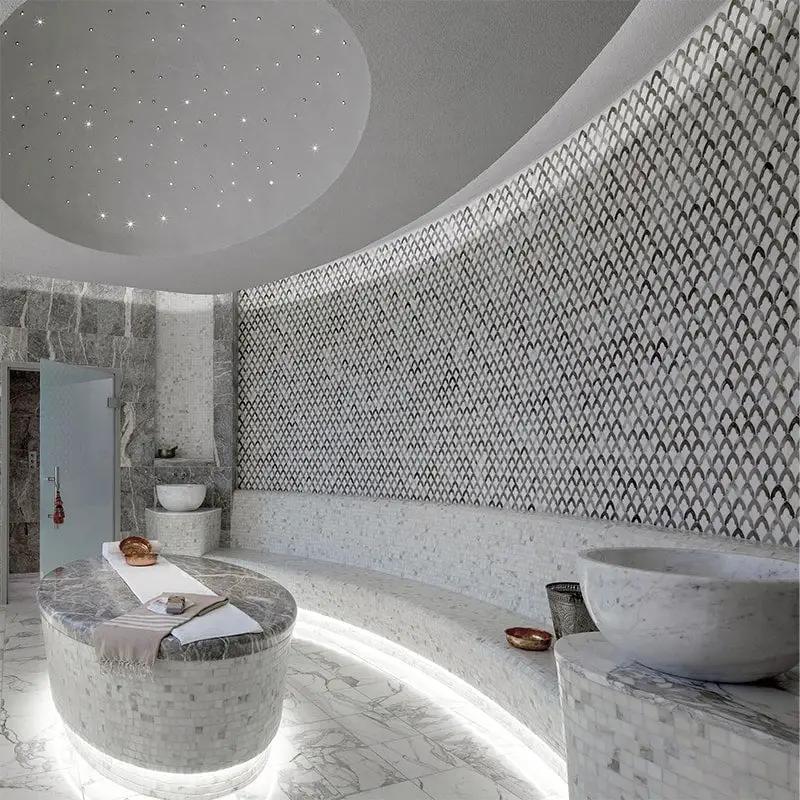 Bardiglio Light, Palisandro Multi Finish Sophia Marble Mosaics 8 3/4x13 1/2 room scene 2