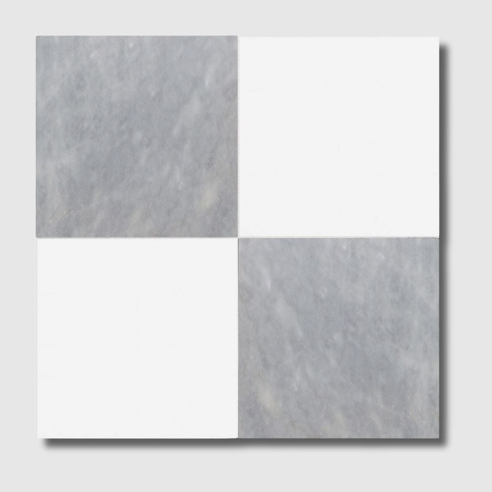 Bardiglio Light, Thassos Extra Honed Checkerboard Pattern Marble Tiles 12x12 Marble Honed 12x12 Tiles