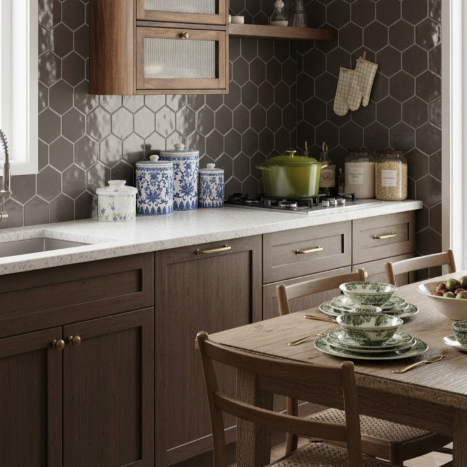 Coffee Glossy Hexagon 5 Ceramic Tiles 5 Ceramic Glossy 6x6 Tiles — 2