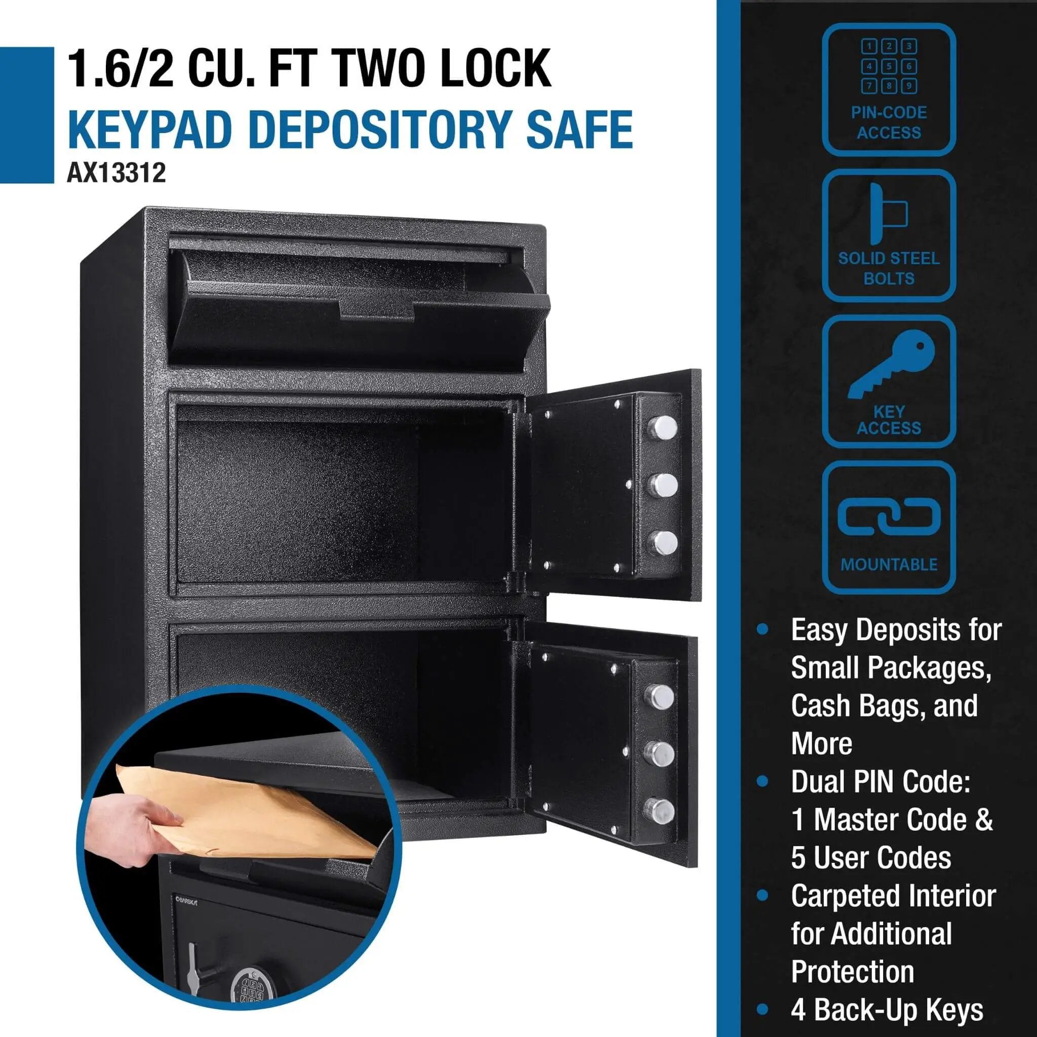 Barska 1.60 CF Digital Depository Dual Compartment Security Safe (SAK76021) by SAKSBY WHOLESALE