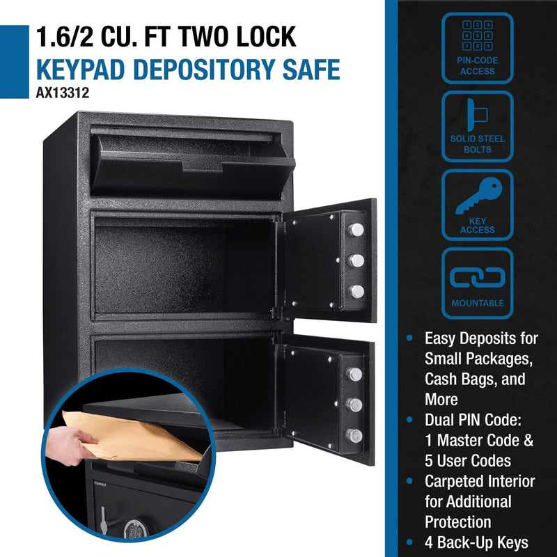 Barska 1.60 CF Digital Depository Dual Compartment Security Safe (SAK76021) by SAKSBY WHOLESALE