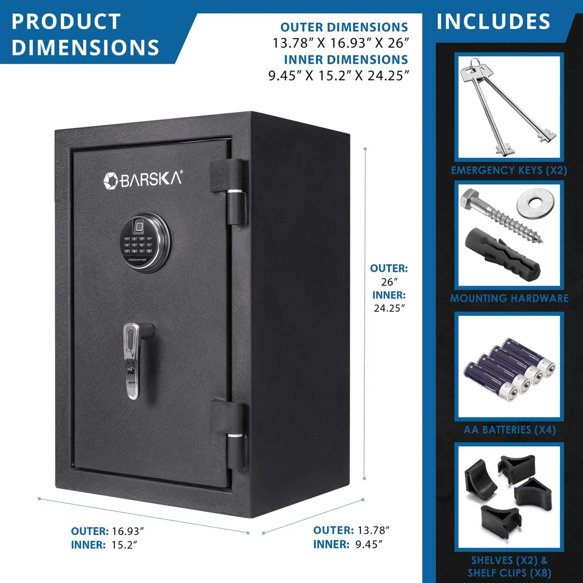 Barska 2.02 CF Heavy-Duty Fire Resistant Safe With Biometric Keypad (SAK29487) by SAKSBY WHOLESALE