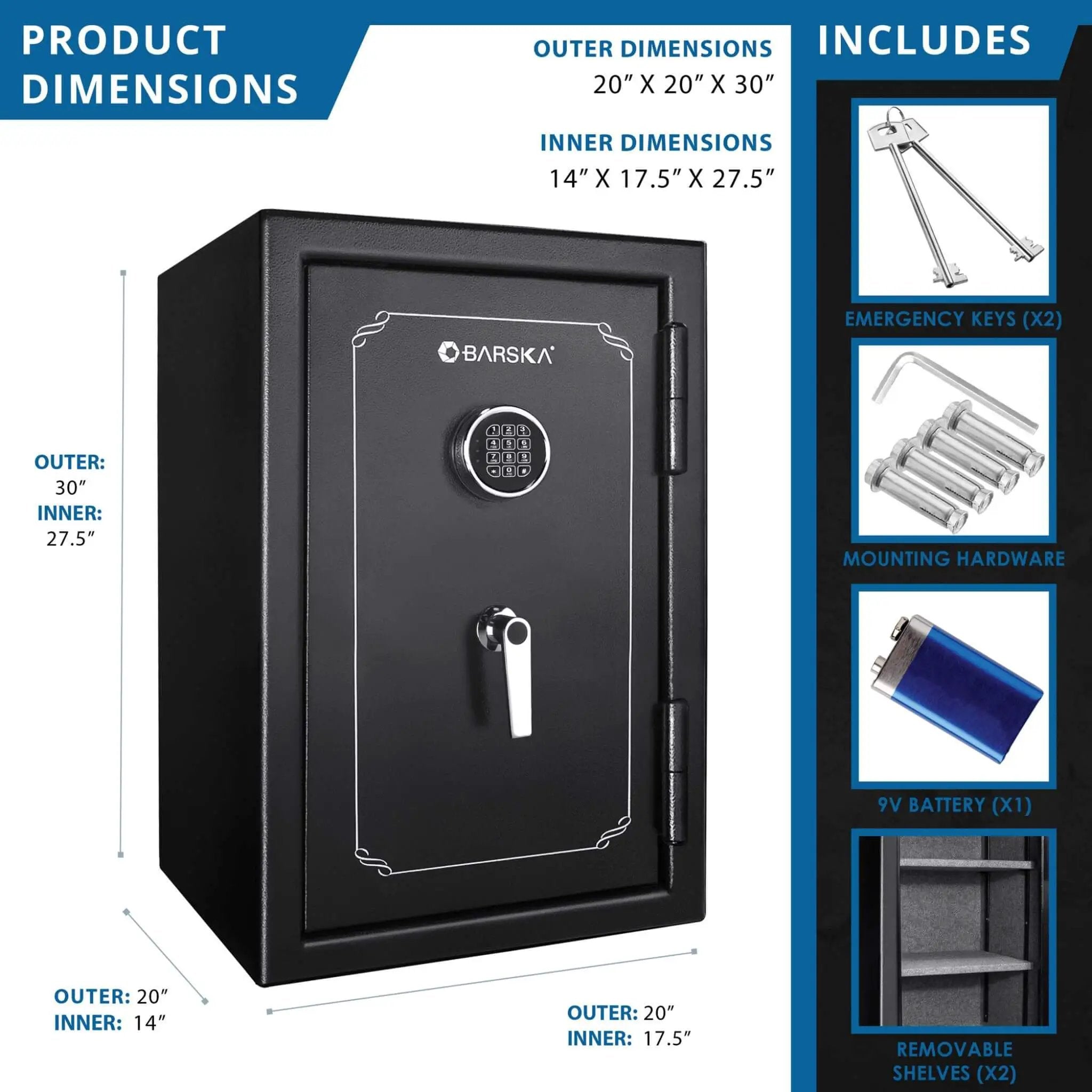 Barska 4.39 CF Heavy-Duty Steel Fireproof Safe Vault With Digital Keypad (SAK51786) by SAKSBY WHOLESALE