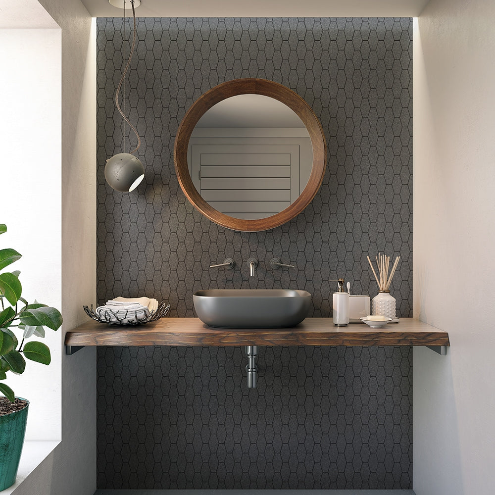 Basaltina Honed Elongated Hexagon Basalt Mosaics 10x12 1/4 Basalt Honed 12x12 Mosaics — 2