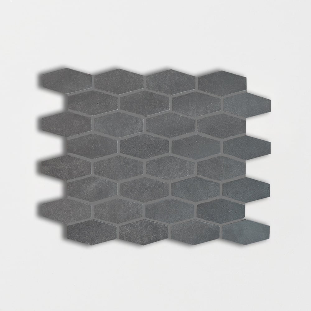 Basaltina Honed Elongated Hexagon Basalt Mosaics 10x12 1/4 Basalt Honed 12x12 Mosaics
