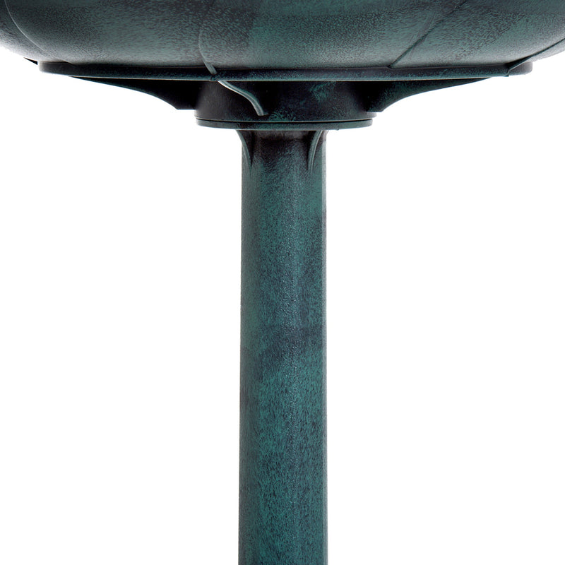 Resin Bird Bath Green Verdigris Pedestal 27 Inch, detail