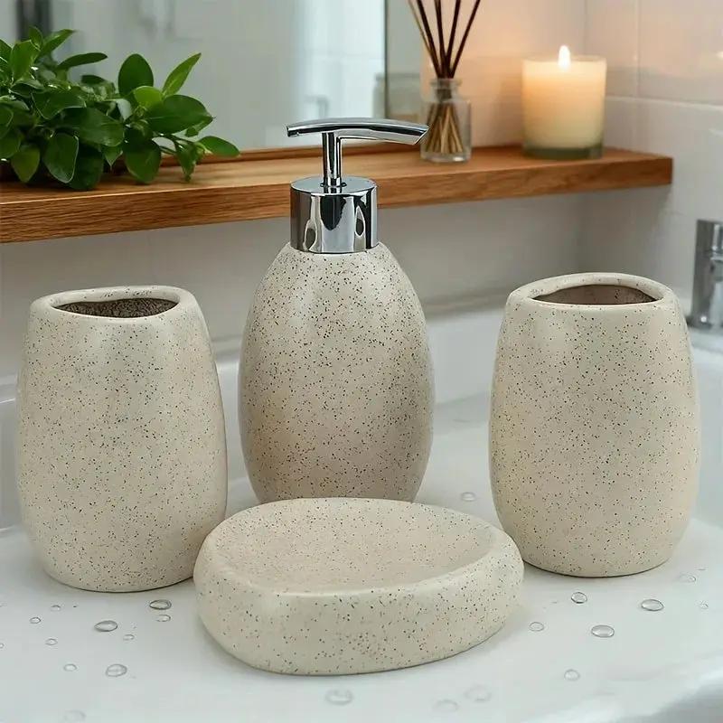 Bathroom Kit - Ceramic White 4pcs by House Of Avana