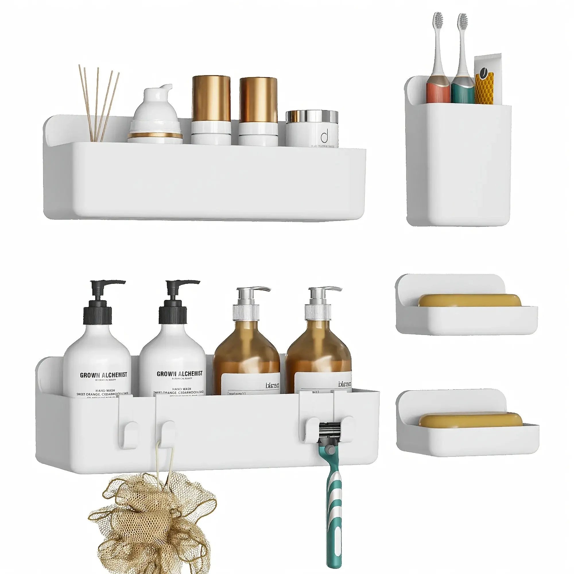 Bathroom Organizer - Wall-Mounted Stainless Steel 5-Piece by House Of Avana
