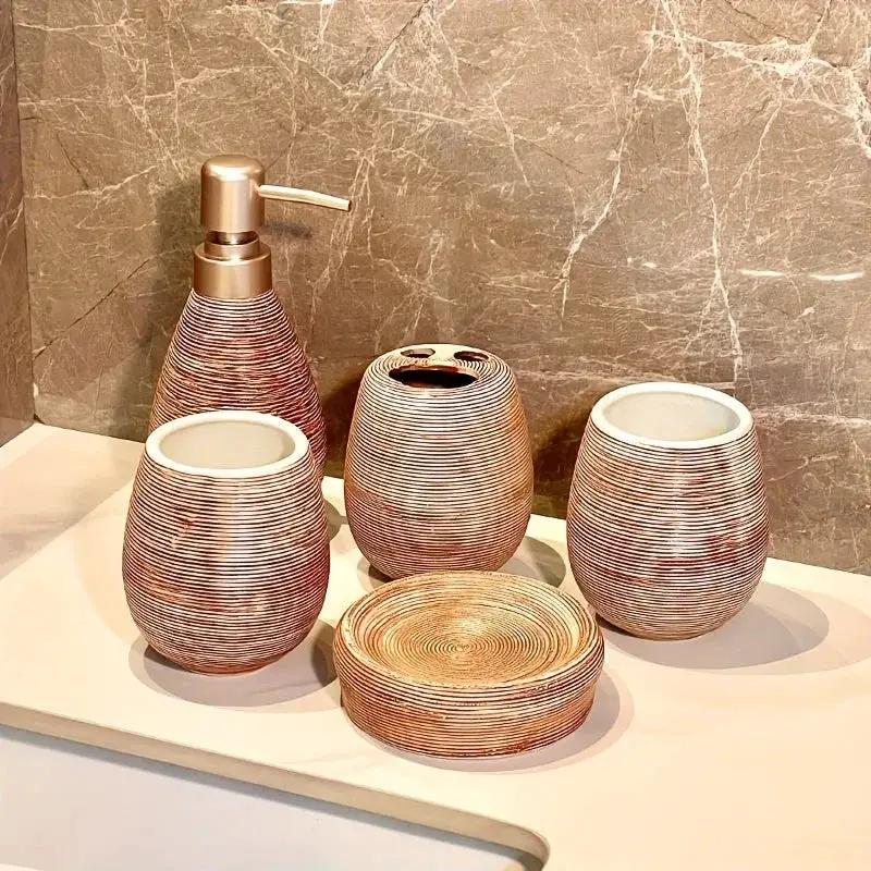 Bathroom Set - Handmade Ceramic White 5-Piece by House Of Avana