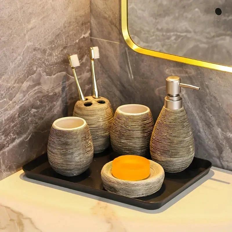Bathroom Set - Handmade Ceramic White 5-Piece by House Of Avana