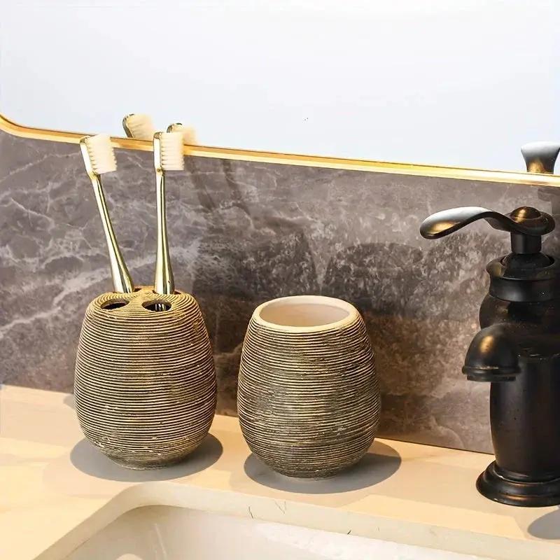 Bathroom Set - Handmade Ceramic White 5-Piece by House Of Avana