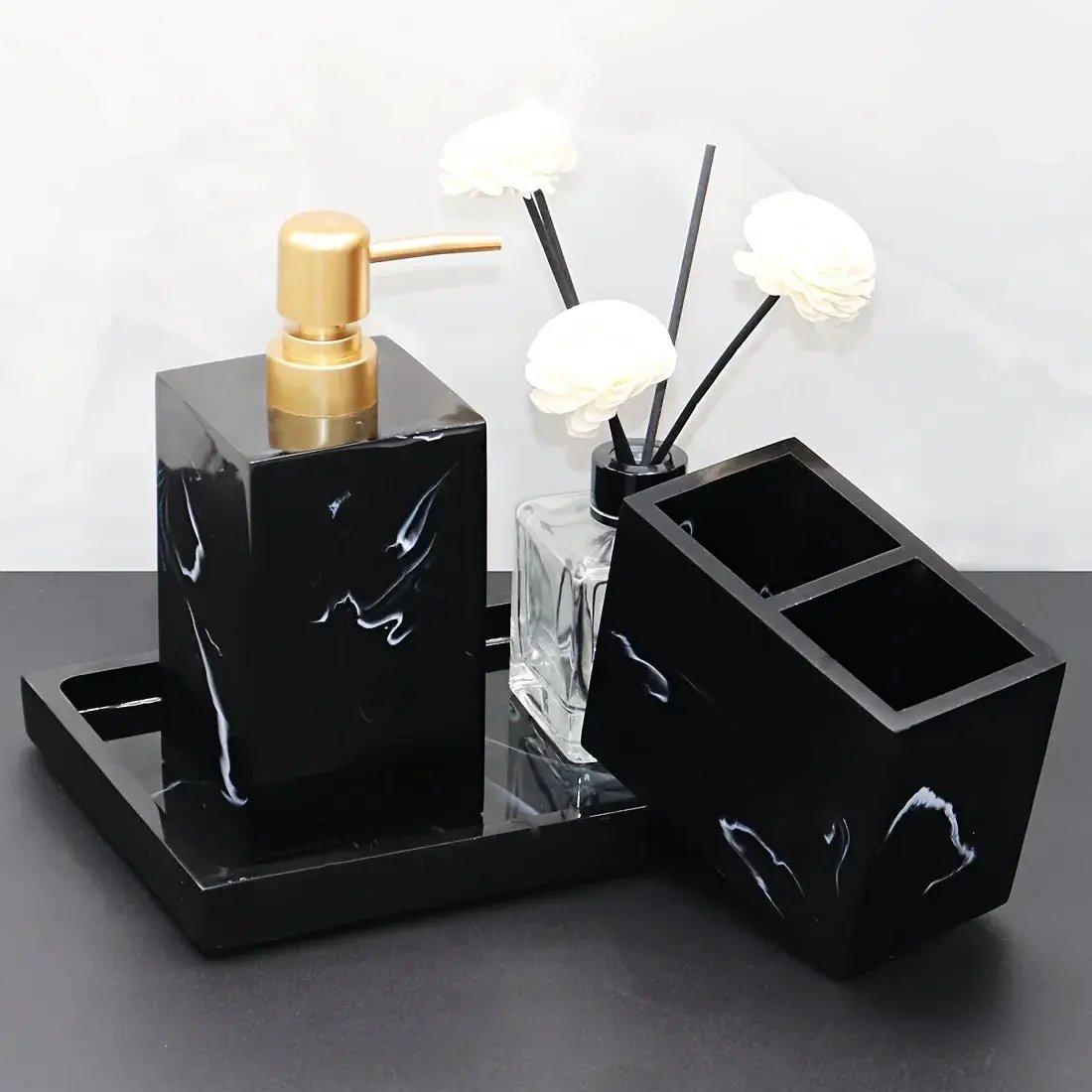Bathroom Set - Minimalist Ceramic 4Piece by House Of Avana