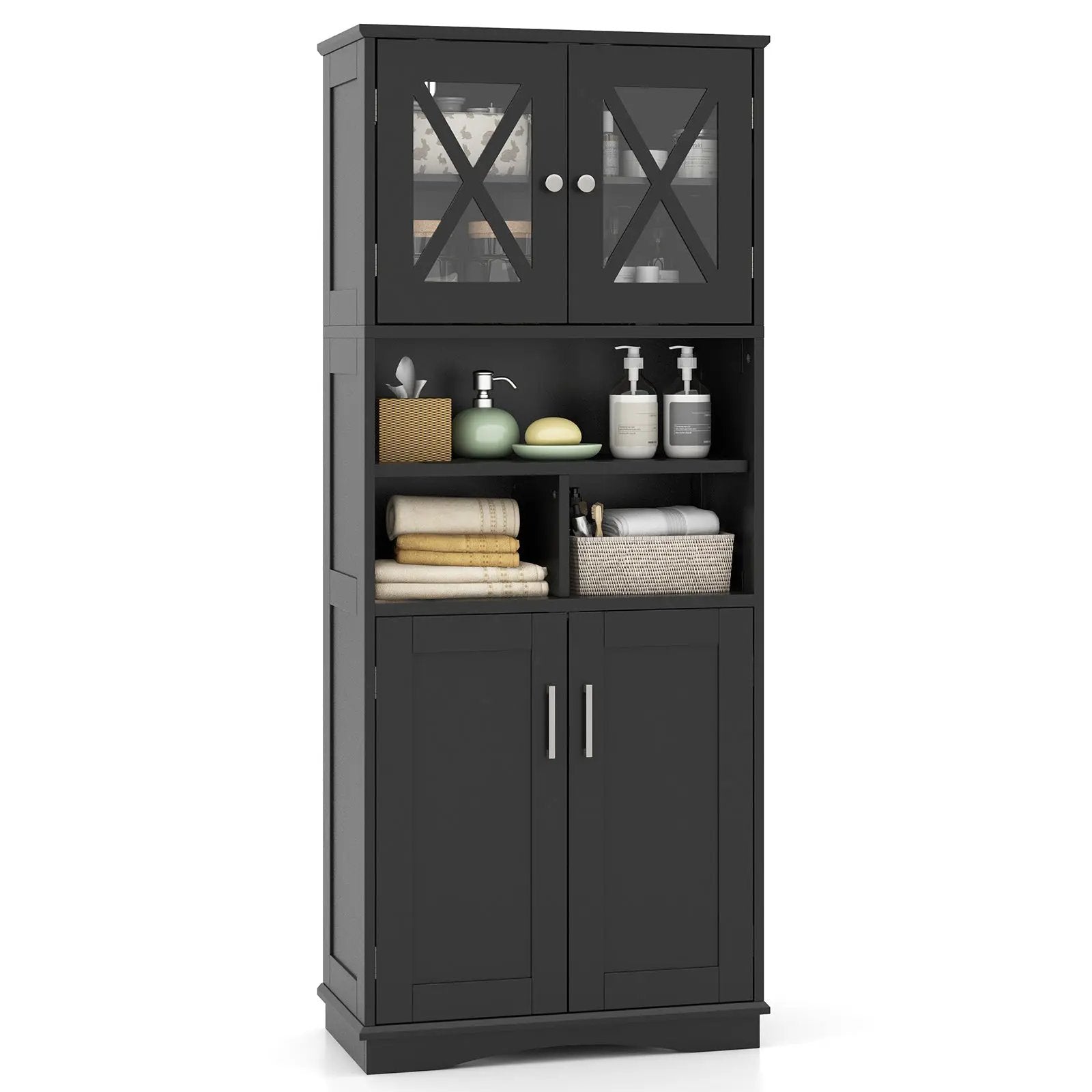 Tall Bathroom Cabinet Large Floor Storage Cabinet with Acrylic Doors and 3 Cubes by DirectDeals