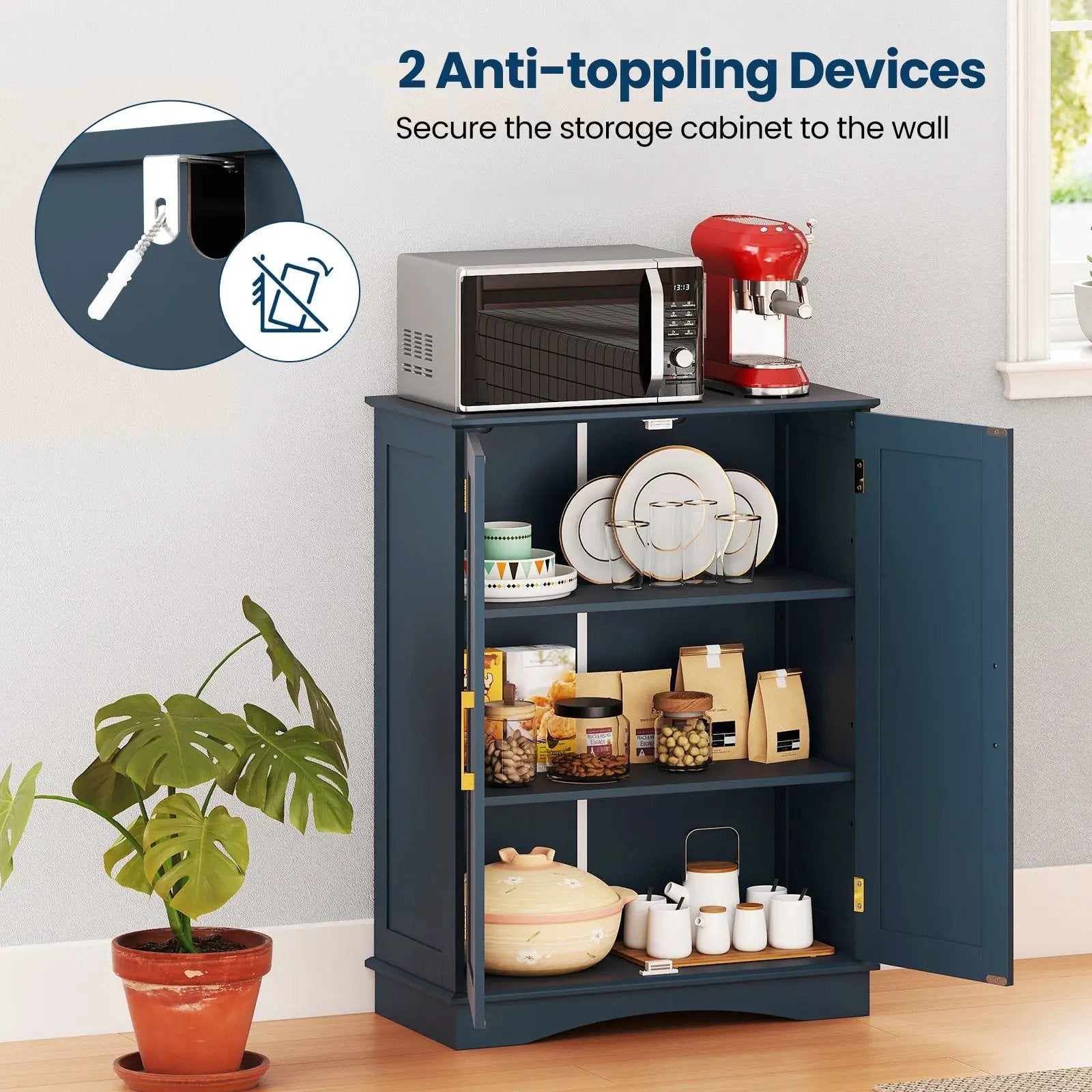 Bathroom Floor Storage Cabinet with 2 Doors and Adjustable Shelves by DirectDeals