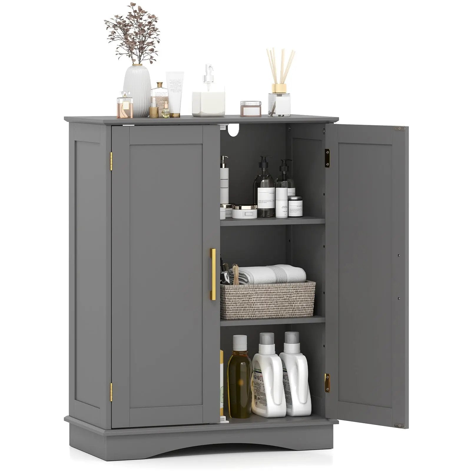 Bathroom Floor Storage Cabinet with 2 Doors and Adjustable Shelves by DirectDeals